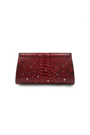 Ivy Clutch in Wine Water Snake w/ Crystals