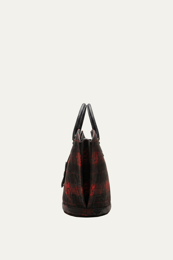 Abanico Large in Red Tartan/Black Leather