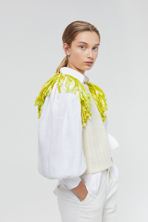 Lake Merino Wool Vest - Natural with Lime Fringes
