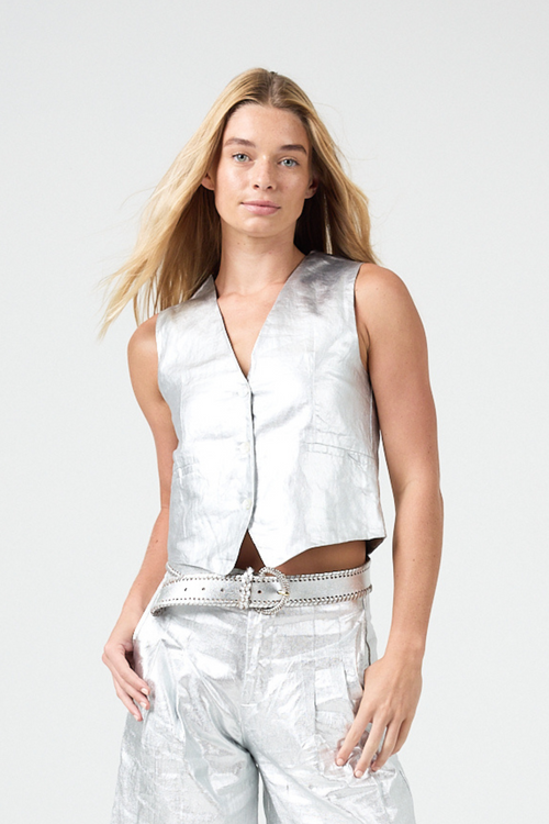 Jack Metallic Linen Vest -  Silver