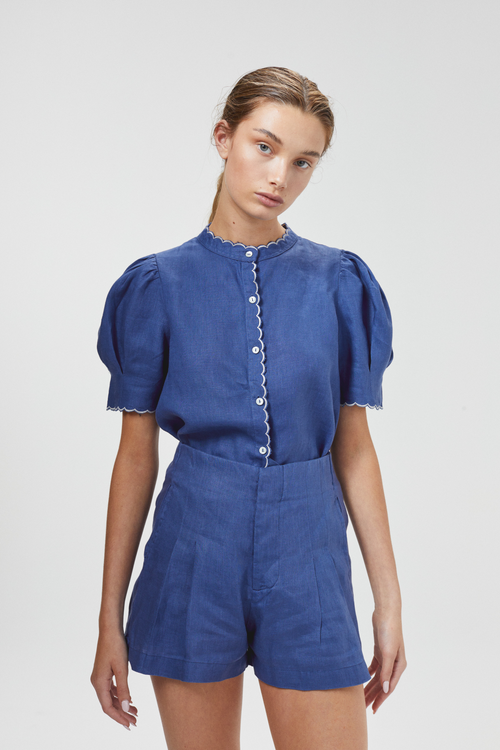 Frida Linen Shorts - Deep Blue