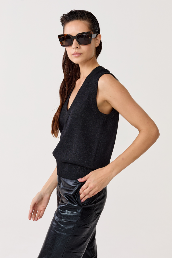 Preppy Lurex Knitted Vest - Black