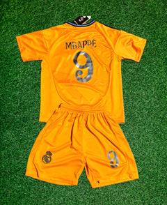 Kylian Mbappe Real Madrid Special Orange 3rd Jersey Toddler/Youth Soccer Jersey Kids Kit