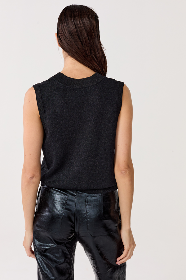 Preppy Lurex Knitted Vest - Black