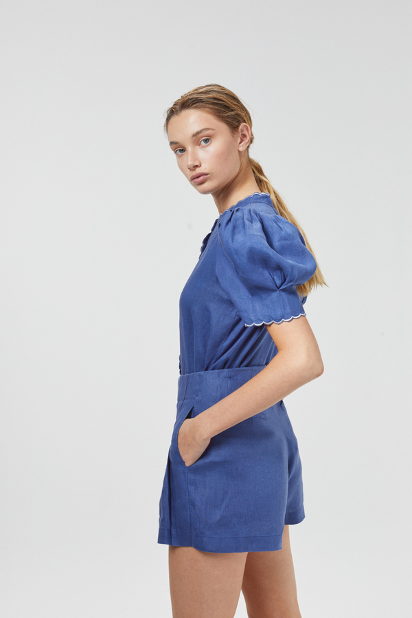 Frida Linen Shorts - Deep Blue