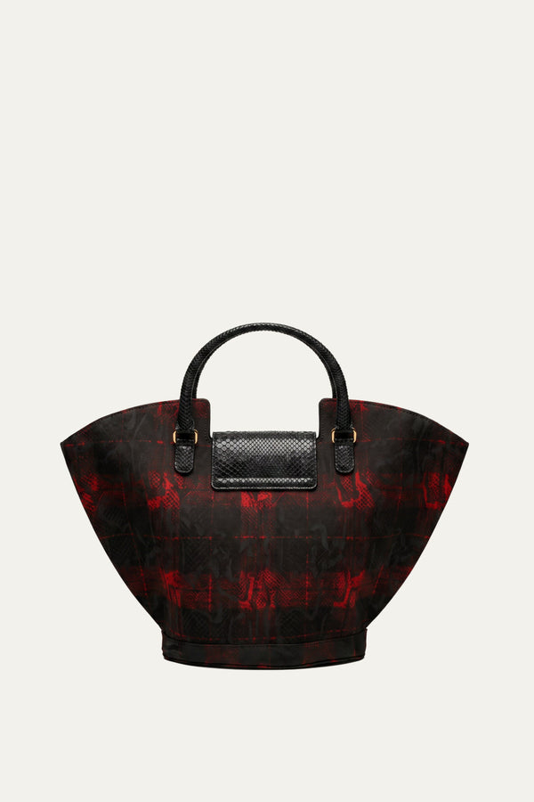 Abanico Large in Red Tartan/Black Leather