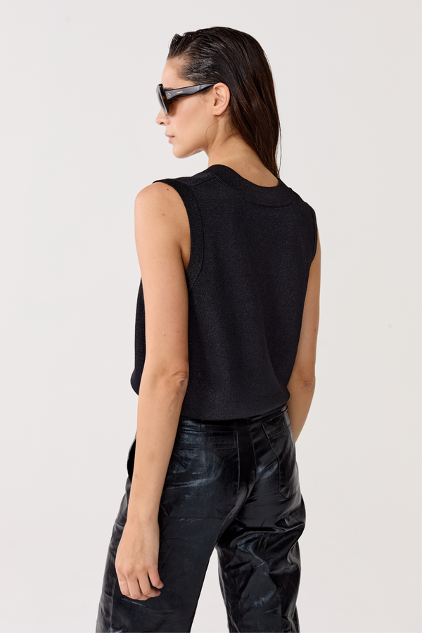 Preppy Lurex Knitted Vest - Black