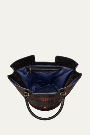 Abanico Large in Red Tartan/Black Leather
