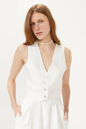 Paris Linen Vest - White