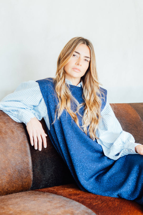 Glitter Knitted Dress - Navy Blue