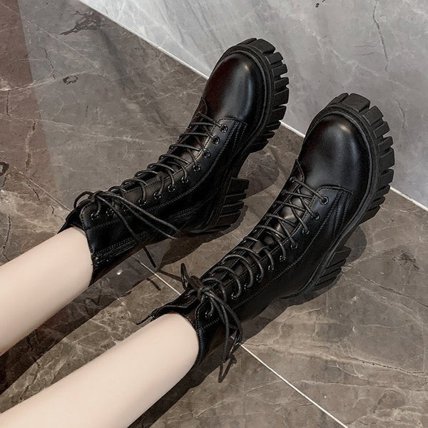 New British Style Fashion Thick-soled Muffin Cross-strap Martin Boots