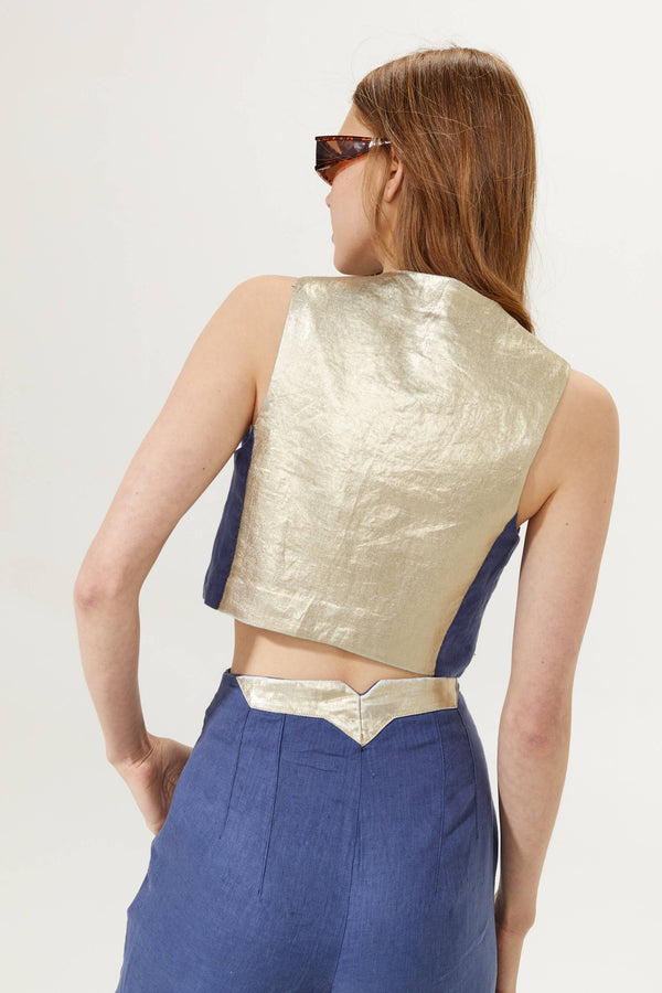 Texas Linen Pants - Deep Blue with Gold