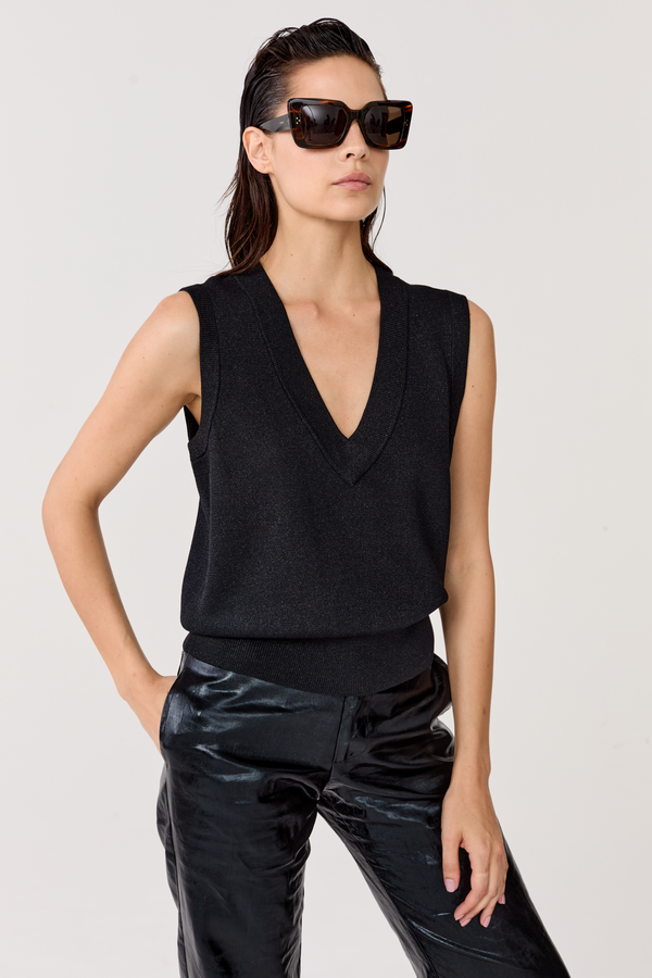 Preppy Lurex Knitted Vest - Black