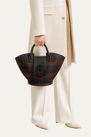 Abanico Large in Red Tartan/Black Leather