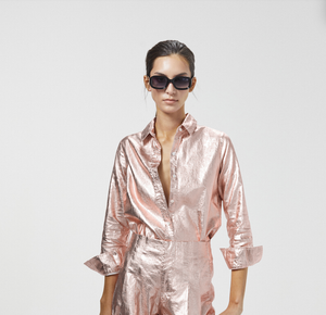 San Marino Metallic Linen Shirt - Peach Fuzz