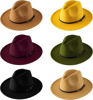 Felt Panama Hat Wide Brim Squash Hat with Belt Buckle Floppy Hats
