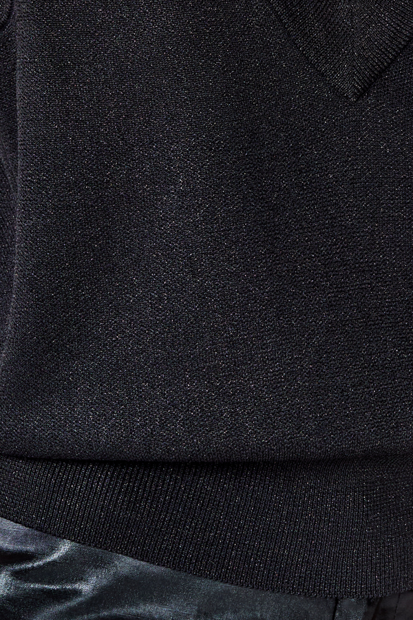 One Shoulder Glitter Knitted Top - Black