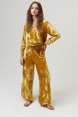 New Luna Silk Velvet Pants - Mustard