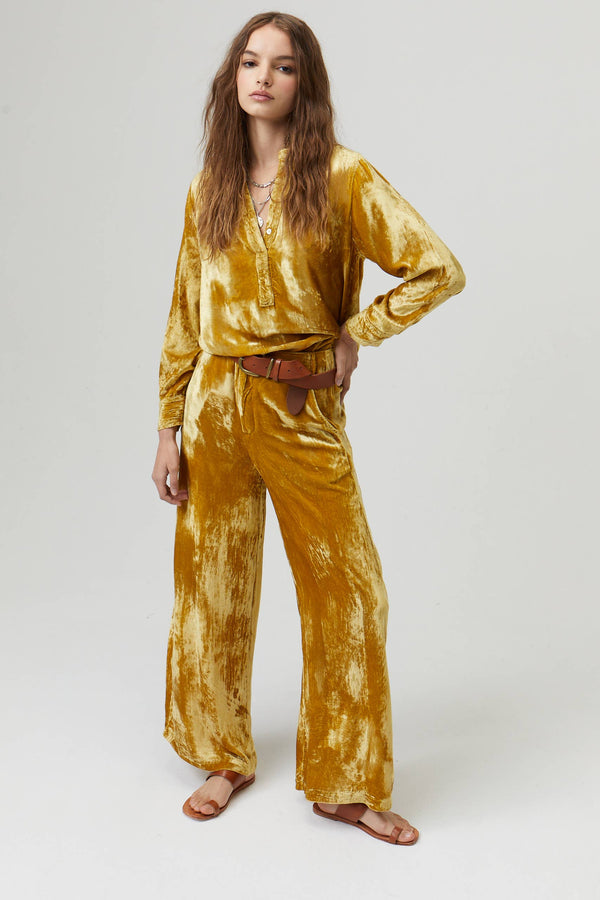 New Luna Silk Velvet Pants - Mustard