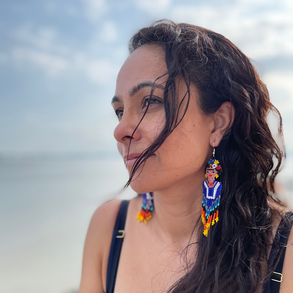 Frida Kahlo Seed Bead Dangly Earrings - Guatemala