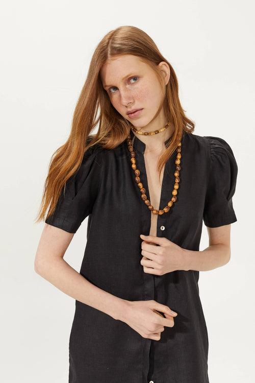 Athina Midi Linen Dress - Black