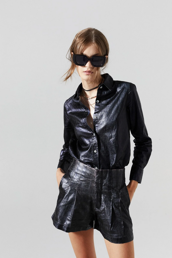 San Marino Metallic Linen Shirt - Black