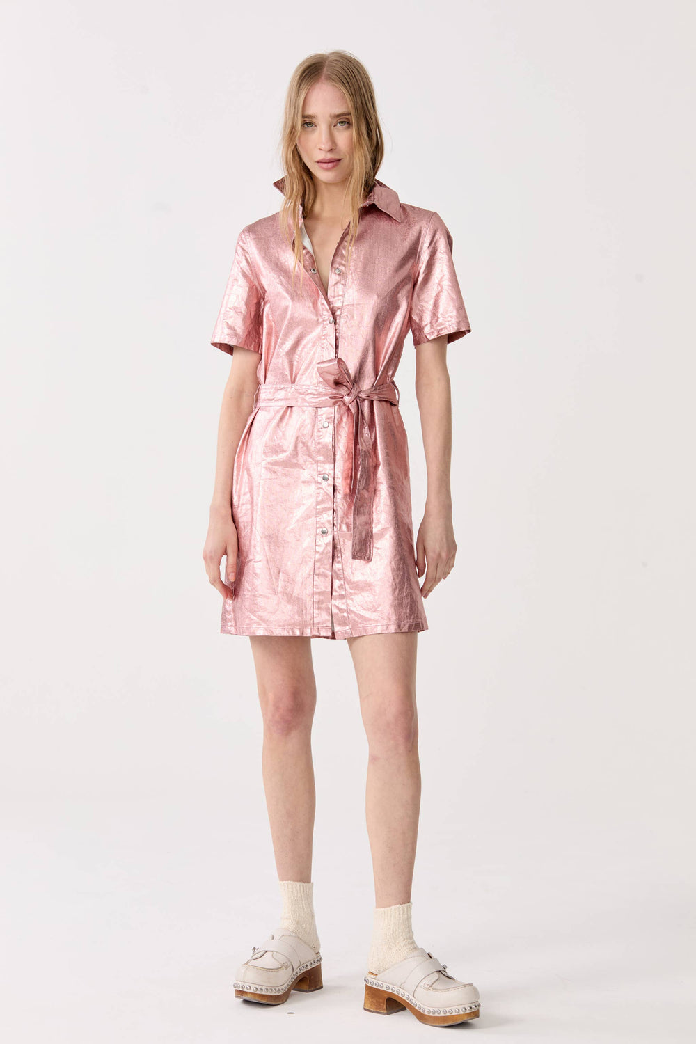 Franca Metallic Linen Dress - Peach Fuzz