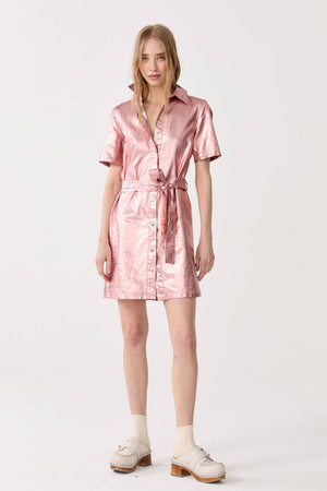 Franca Metallic Linen Dress - Peach Fuzz