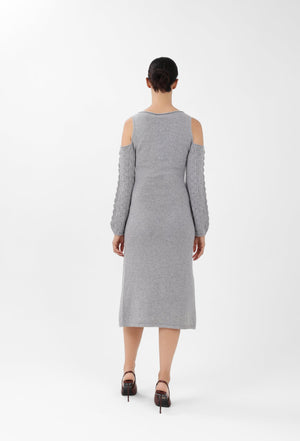 Off-the-Shoulder Cashmere Midi Dress in Gray