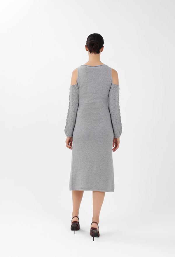 Off-the-Shoulder Cashmere Midi Dress in Gray