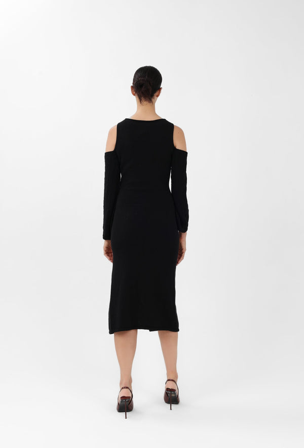 Off-the-Shoulder Cashmere Midi Dress in Black