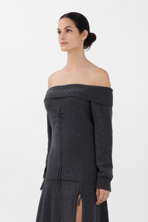 Cashmere Off-the-Shoulder Sweater in Gray