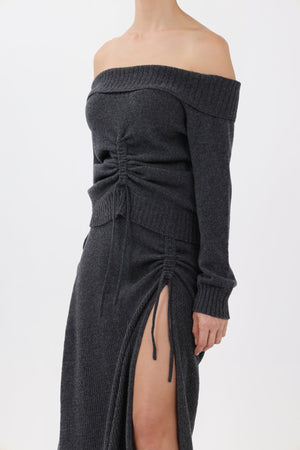 Cashmere Off-the-Shoulder Sweater in Gray