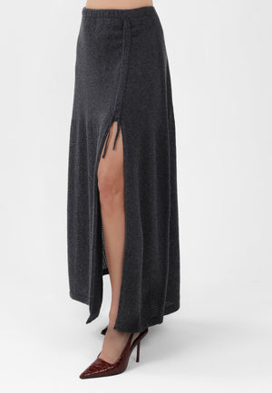 Cashmere Long Skirt in Gray