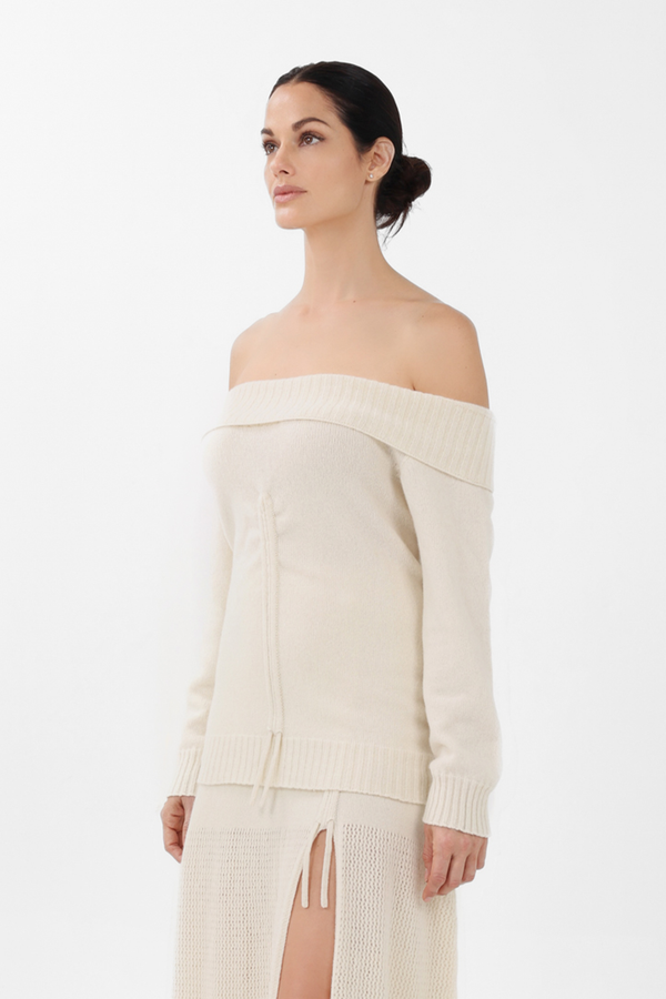 Cashmere Off-the-Shoulder Sweater in White