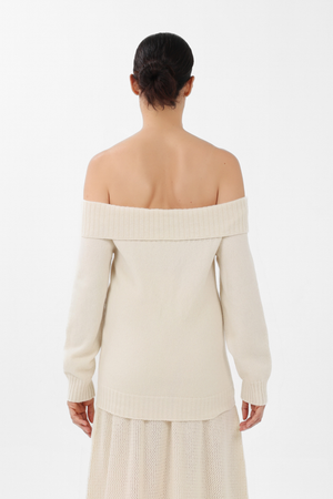 Cashmere Off-the-Shoulder Sweater in White