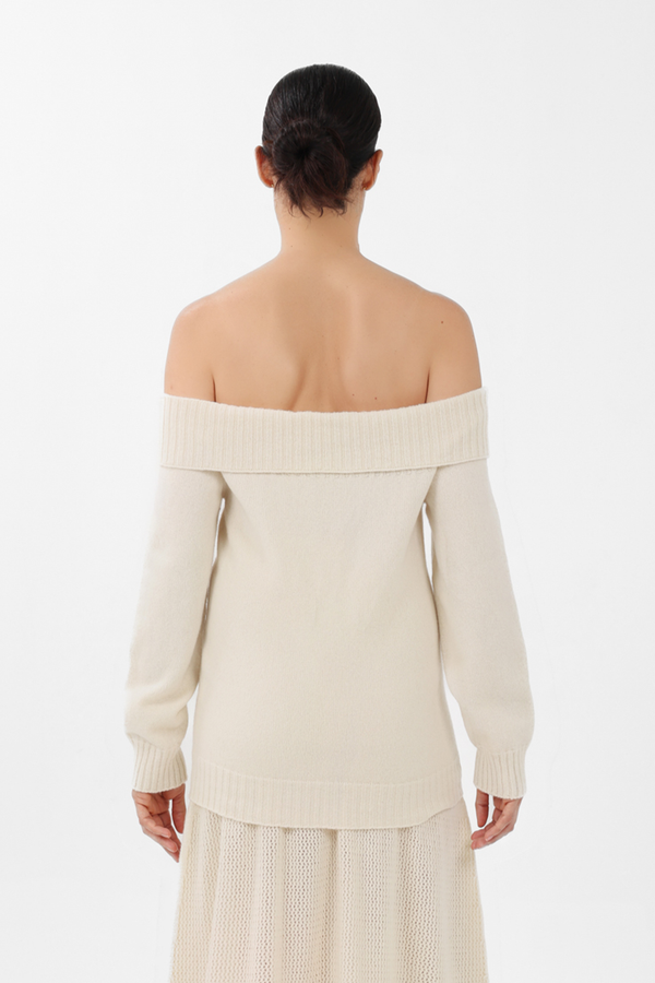 Cashmere Off-the-Shoulder Sweater in White