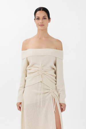 Cashmere Off-the-Shoulder Sweater in White