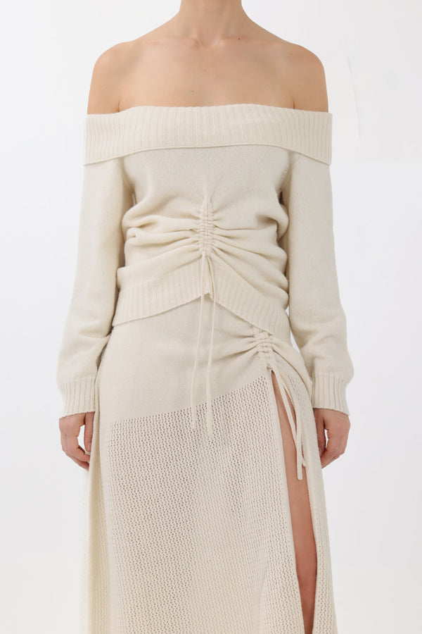 Cashmere Off-the-Shoulder Sweater in White