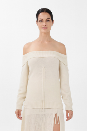 Cashmere Off-the-Shoulder Sweater in White