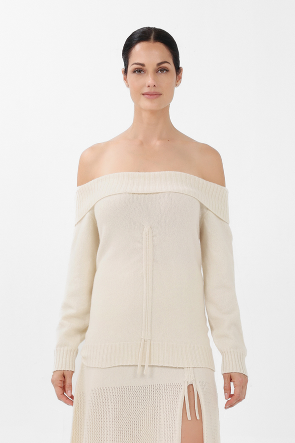 Cashmere Off-the-Shoulder Sweater in White