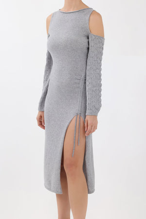 Off-the-Shoulder Cashmere Midi Dress in Gray