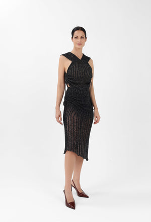 Luxe Ribbed Midi Skirt in Black