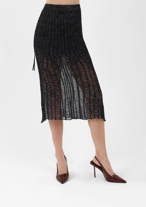 Luxe Ribbed Midi Skirt in Black