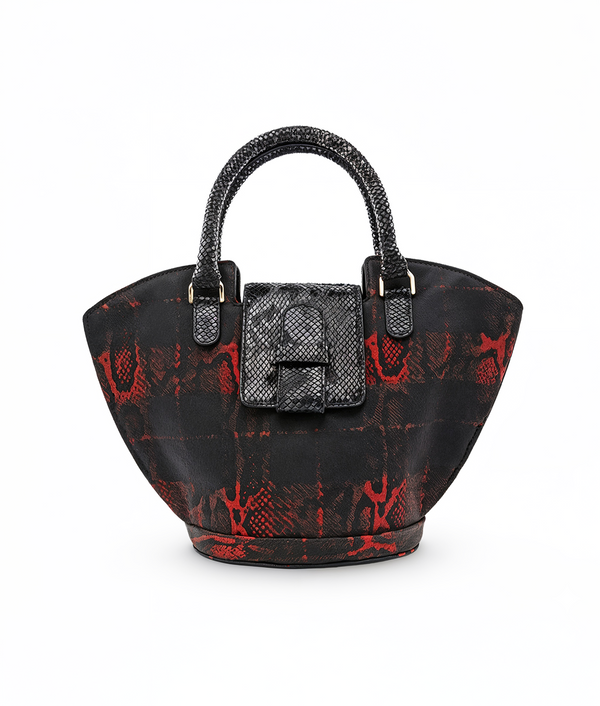 Abanico Large in Red Tartan/Black Leather