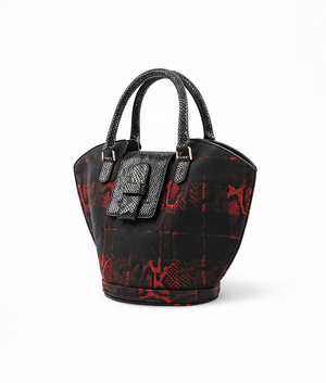 Abanico Large in Red Tartan/Black Leather