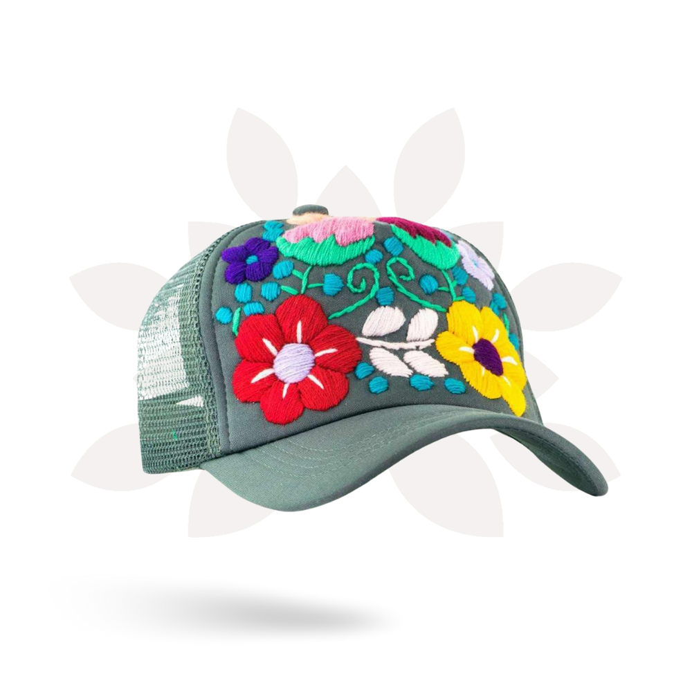 Tulum Hand Embroidered Trucker Flower Hat - Mexico