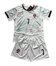 Ronaldo Portugal 2025 Away White Kids Soccer Jersey Kit 2 Piece Set