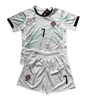 Ronaldo Portugal 2025 Away White Kids Soccer Jersey Kit 2 Piece Set
