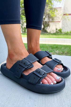 Black Adjustable Buckle Hollow Out Slippers